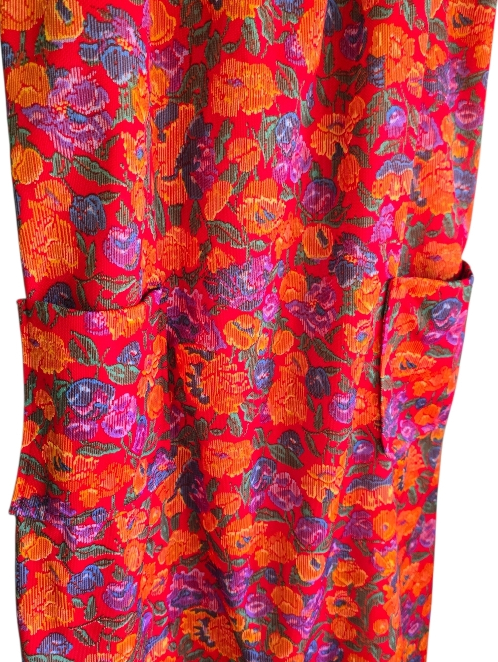 Vintage 1970s Sears Floral Psychedelic Pinafore Apron Dress Red Orange 16.5 - Picture 7 of 14